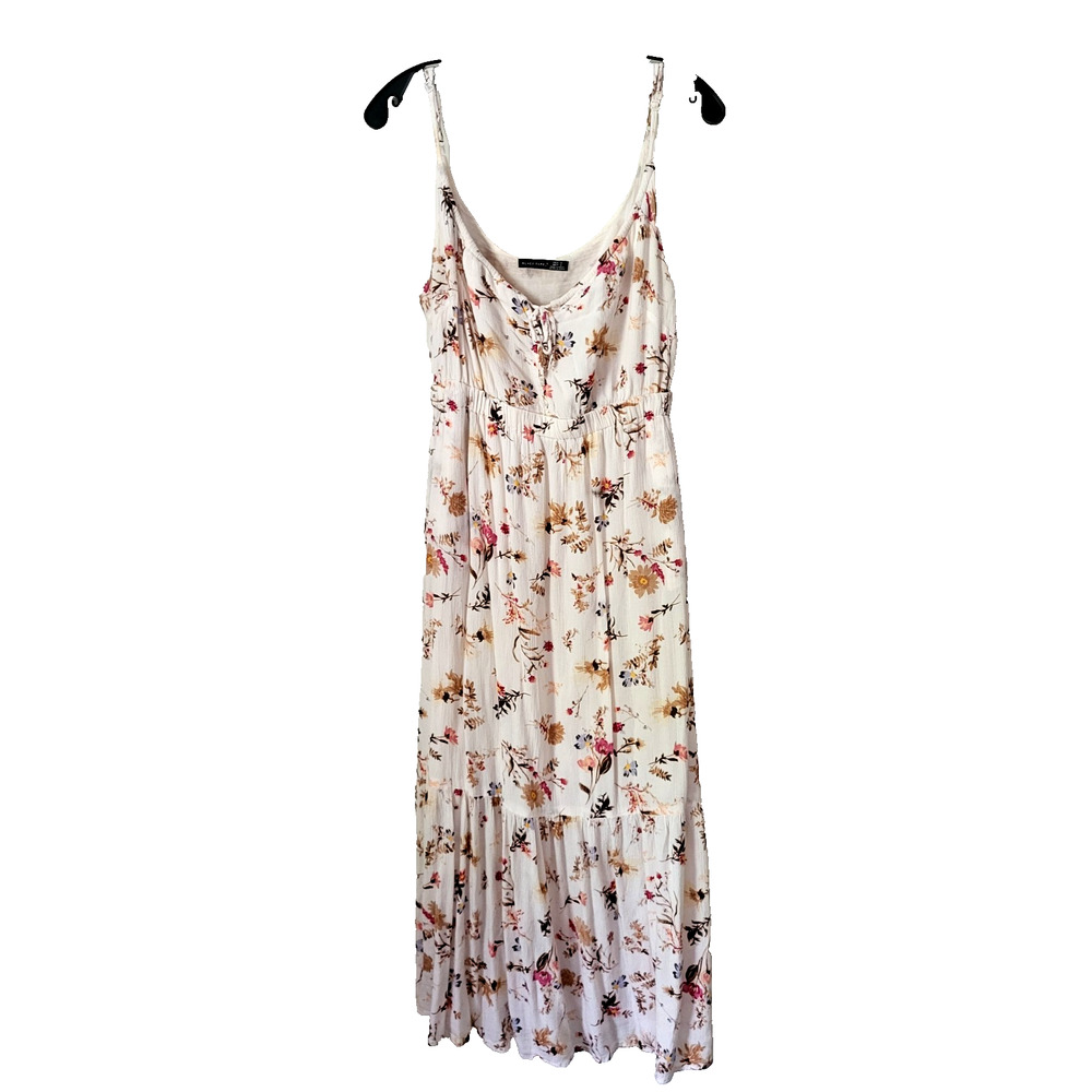 Black Tape Maxi Dress Floral Ivory Multicolor Ruffle Baby Doll Cotton Beach SM